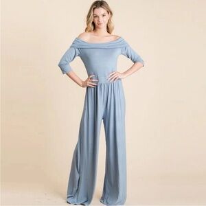 Veveret • Women’s Elegant Off-Shoulder Blue Jumpsuit Large NWT